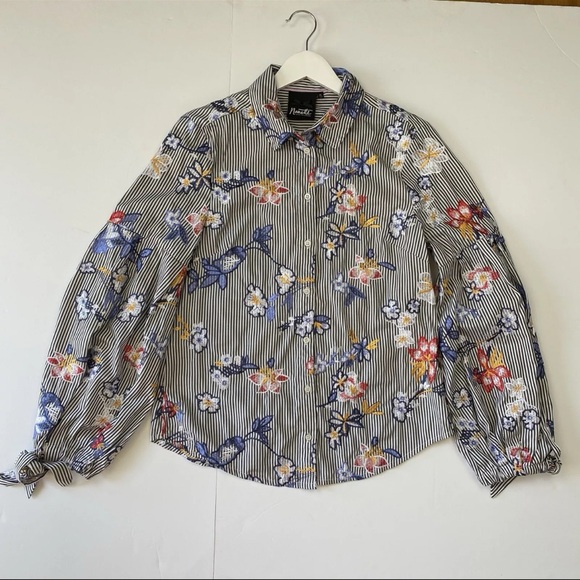 Nanette‎ Lepore Embroidered Floral Striped Button Up Shirt M Balloon Slee… - Picture 1 of 8